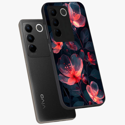 Dark Shade of Flower Glass Case displayed in angled mockup highlighting moody floral illustration with aesthetic dark tones.