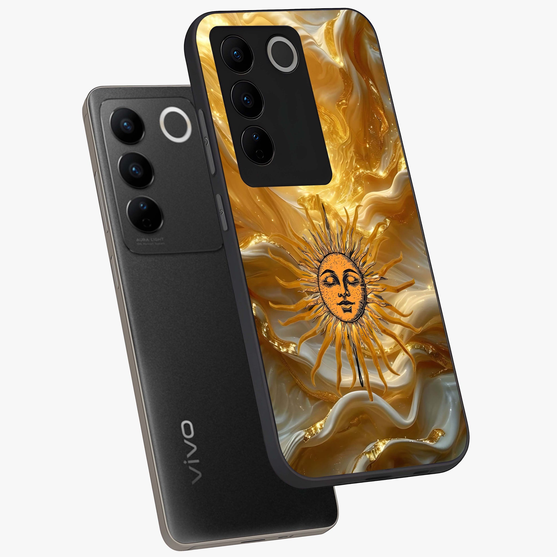 Eternal Golden Glow Glass Case displayed in angled mockup highlighting glowing golden aesthetic design with elegant style.