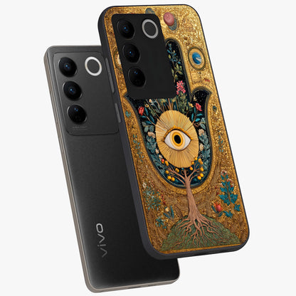 Ethereal Evil Eye Glass Case displayed in angled mockup highlighting protective evil eye symbol with spiritual aesthetic design.