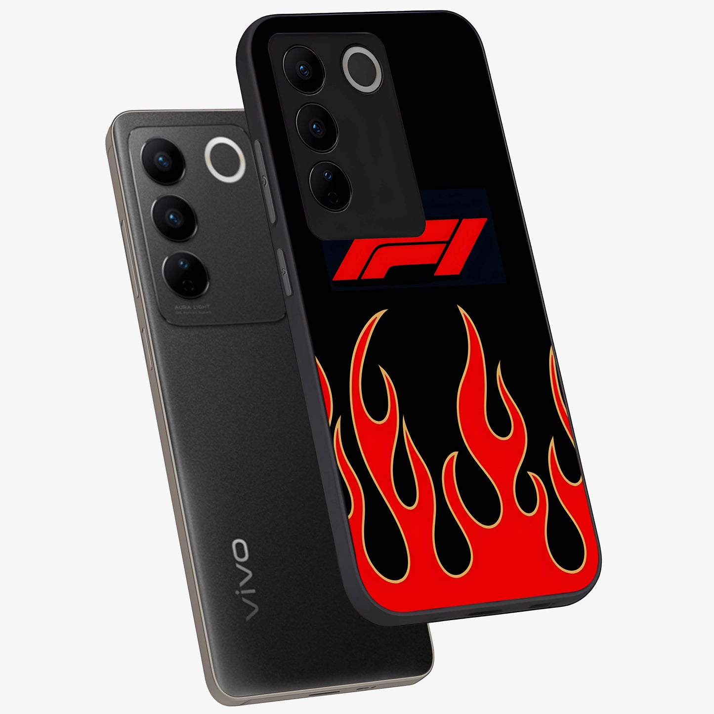 Fire F11 Glass Case displayed in angled mockup highlighting bold fire inspired graphic with energetic aesthetic style.