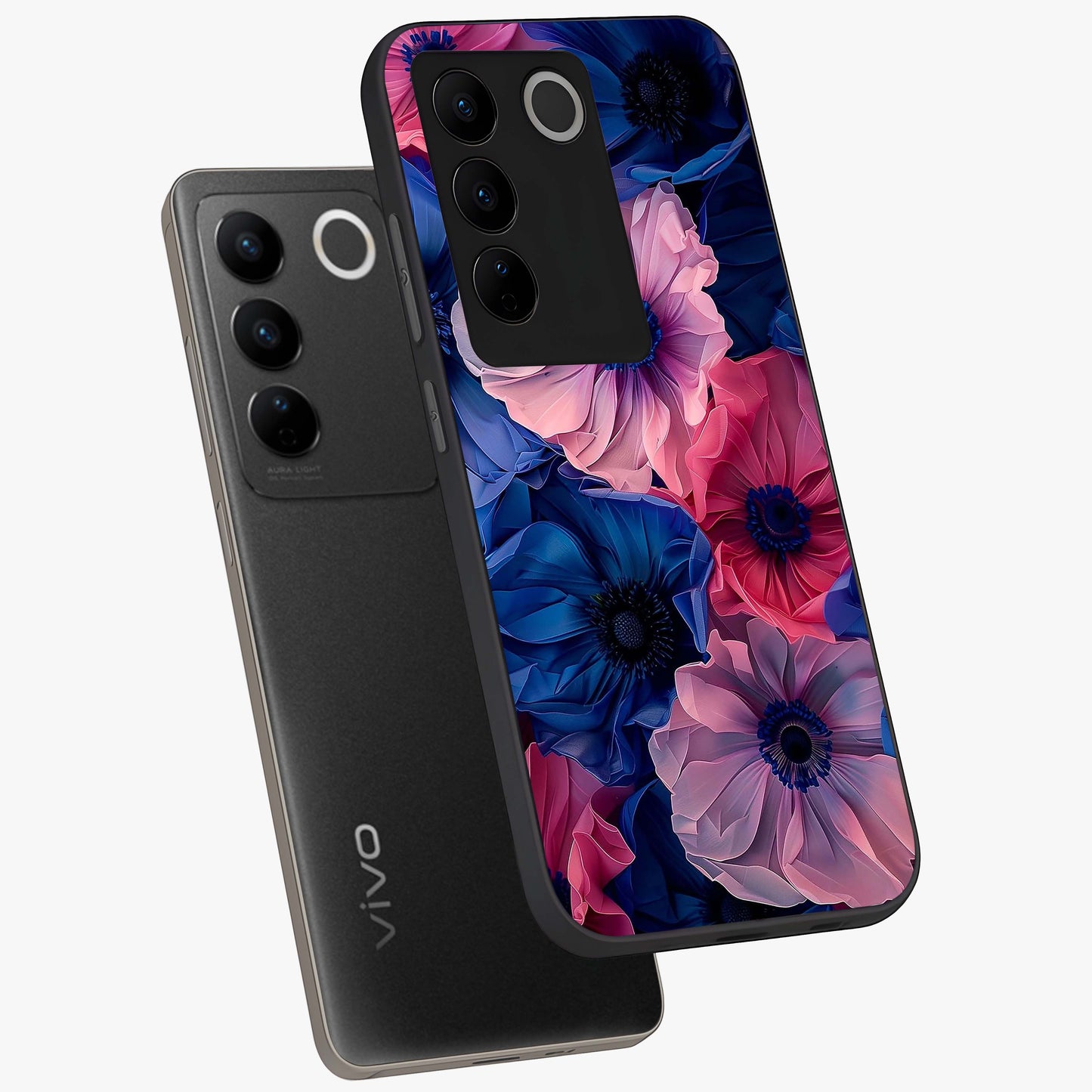 Flower Paper Art Pattern Glass Case displayed in angled mockup highlighting layered paper flower design with artistic aesthetic.