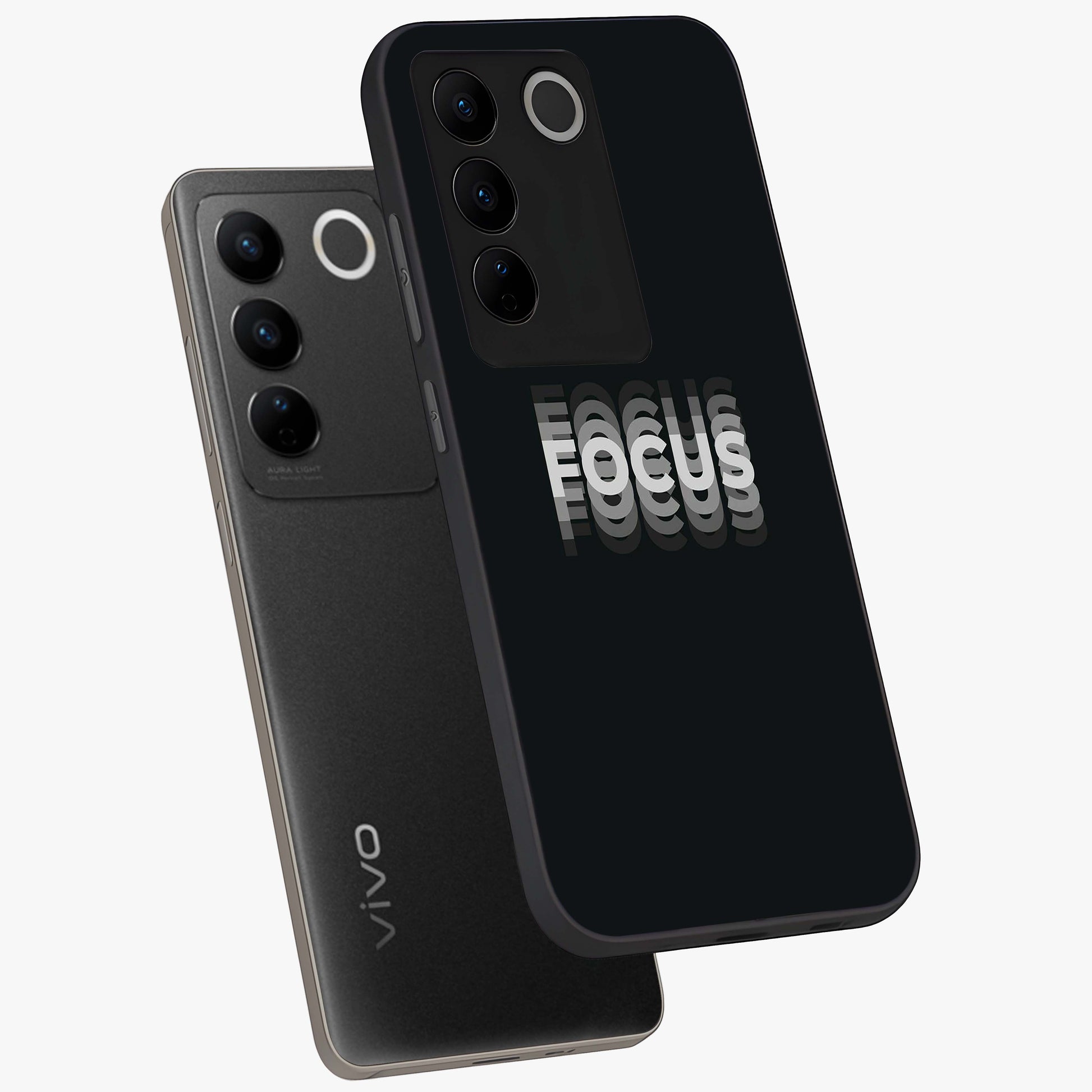 Focus Mode On Glass Case displayed in angled mockup highlighting clean minimal text artwork with modern aesthetic style.