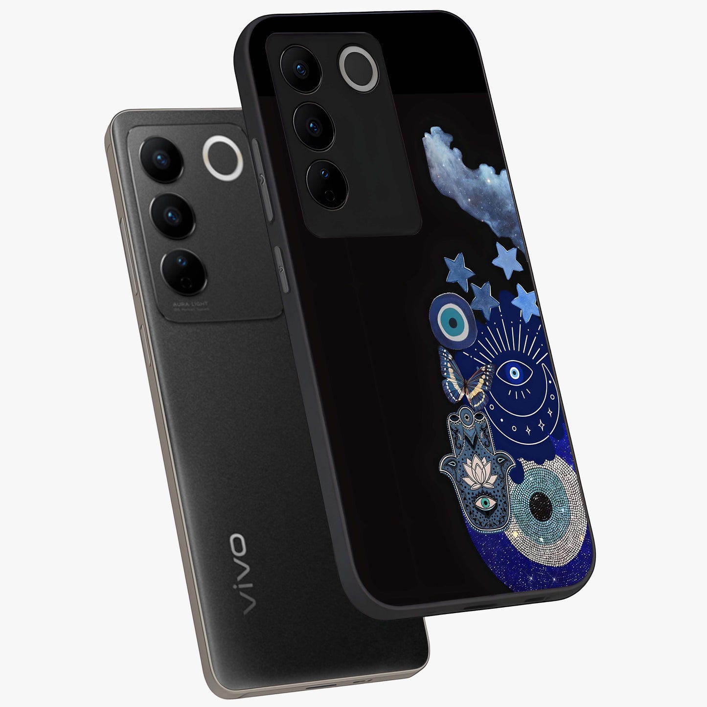 Galactic Charm Cluster Glass Case displayed in angled mockup highlighting luminous galaxy inspired design with dreamy aesthetic.