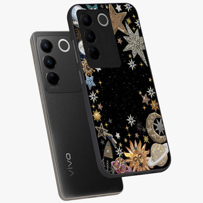 Galactic Jewel Stars Glass Case displayed in angled mockup highlighting shining celestial star design with cosmic aesthetic style.