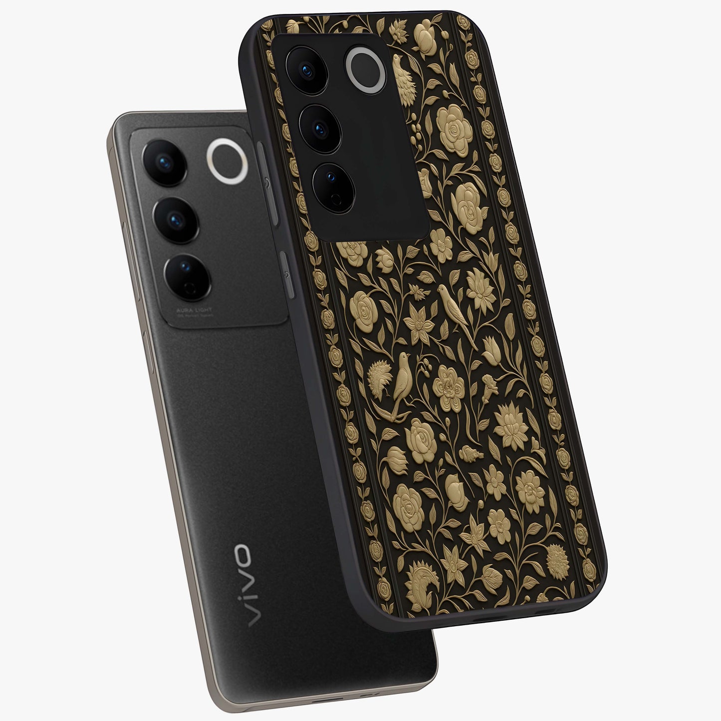 Golden Evil Eye Mandala Glass Case displayed in angled mockup highlighting protective evil eye symbol with golden mandala design.