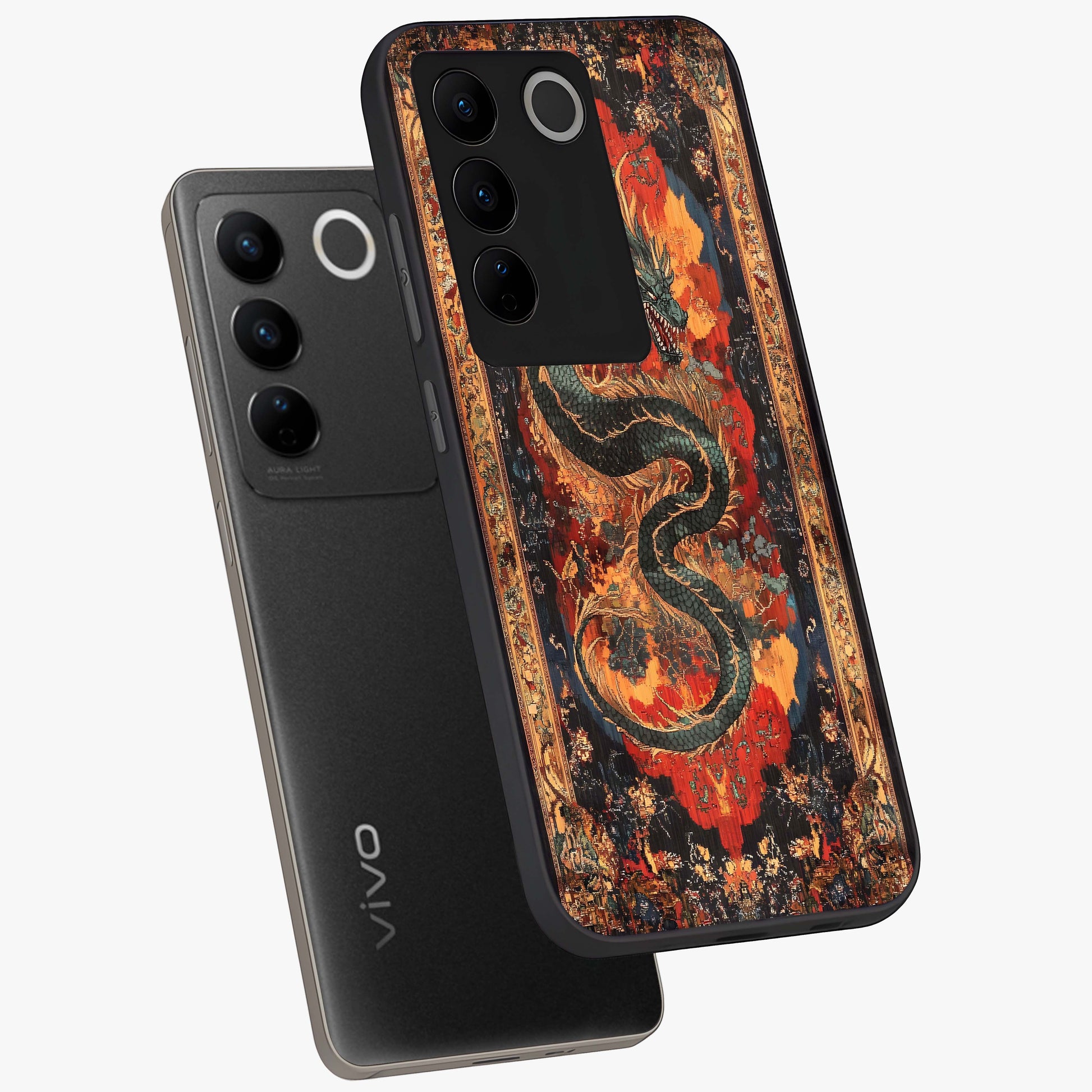 Inferno Dragon Soul Glass Case displayed in angled mockup highlighting powerful dragon illustration with inferno aesthetic.