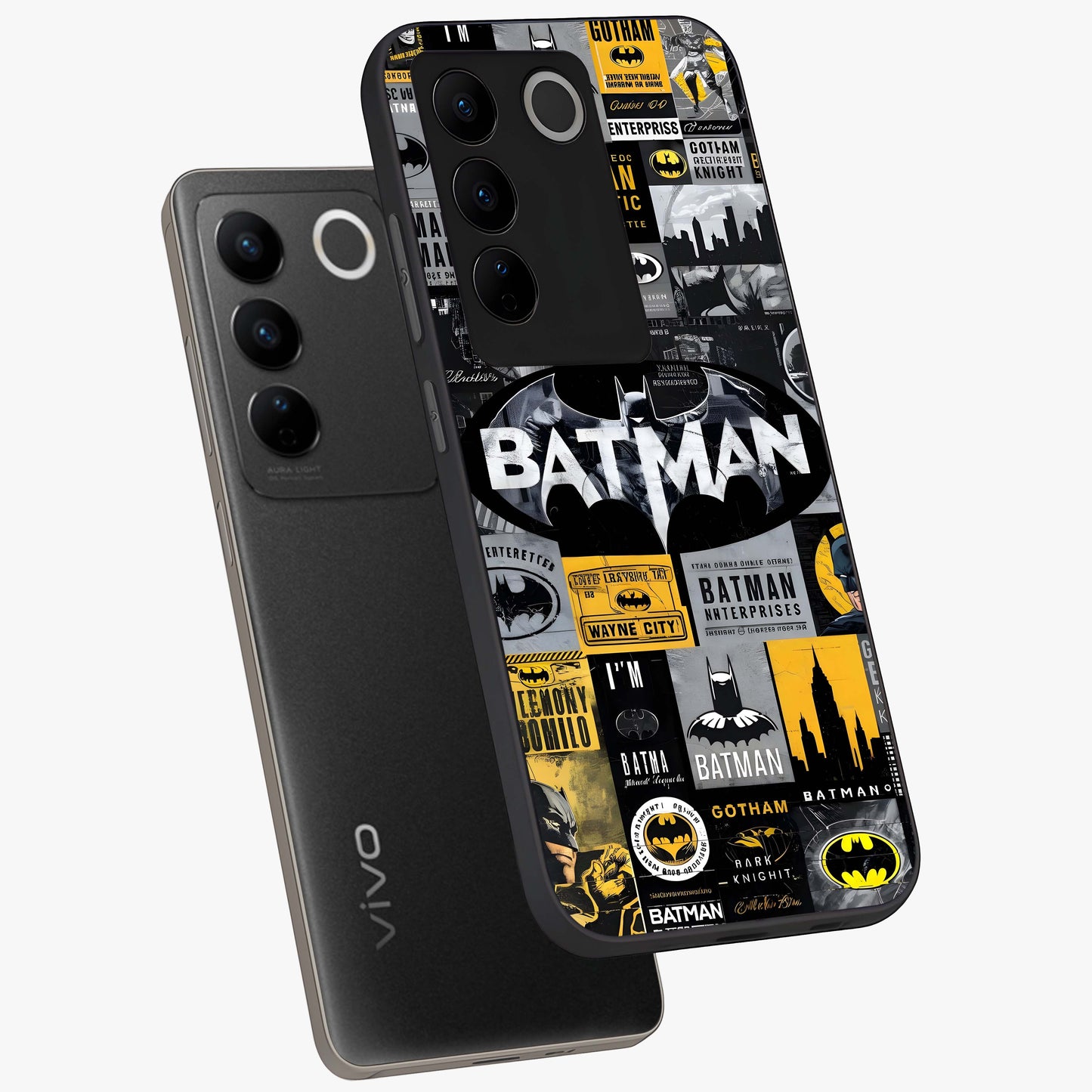 Knight Gotham Rise Glass Case displayed in angled mockup highlighting powerful knight silhouette design with dramatic aesthetic.