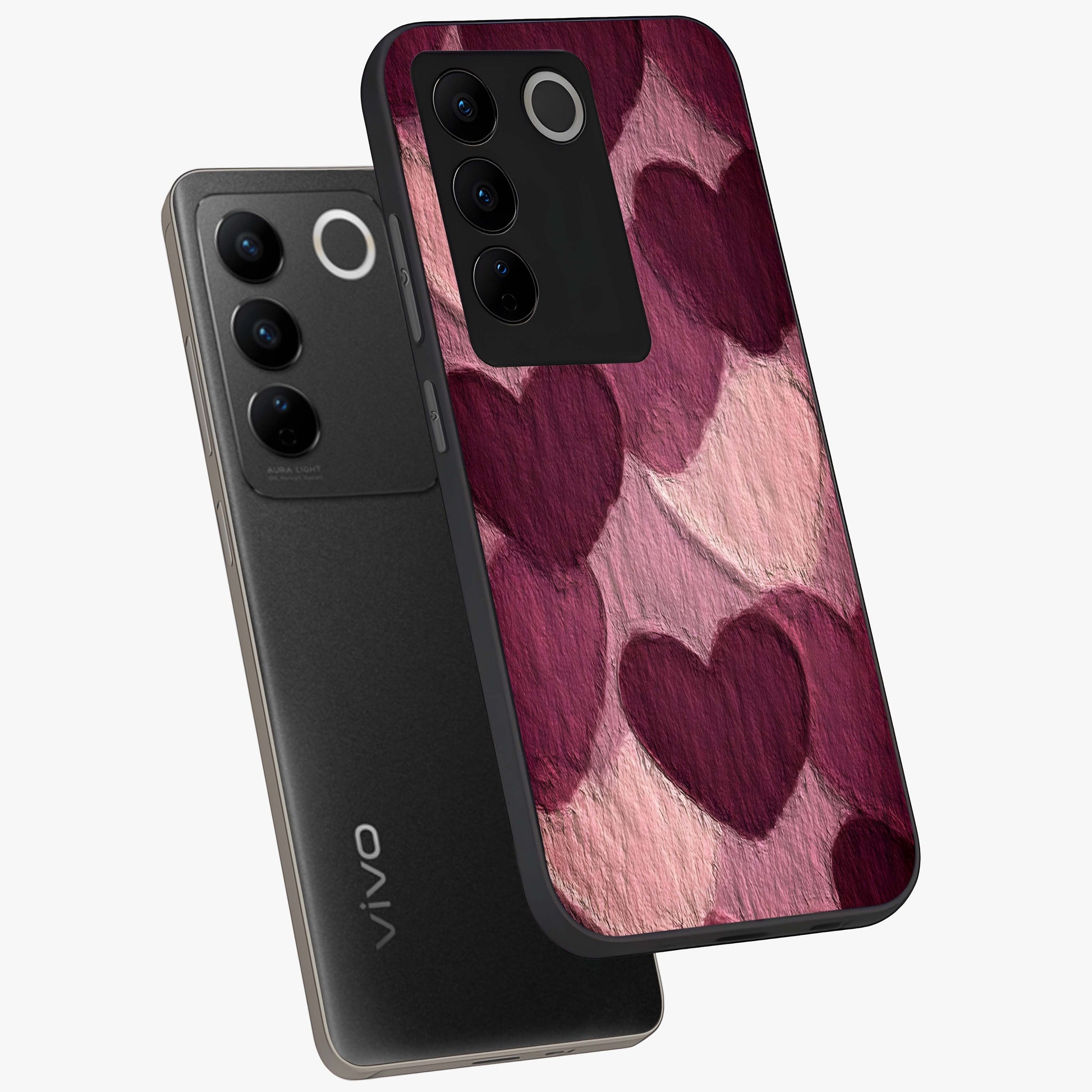 Layered Paper Hearts Glass Case displayed in angled mockup highlighting creative paper craft heart design with romantic aesthetic.