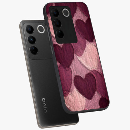 Layered Paper Hearts Glass Case displayed in angled mockup highlighting creative paper craft heart design with romantic aesthetic.