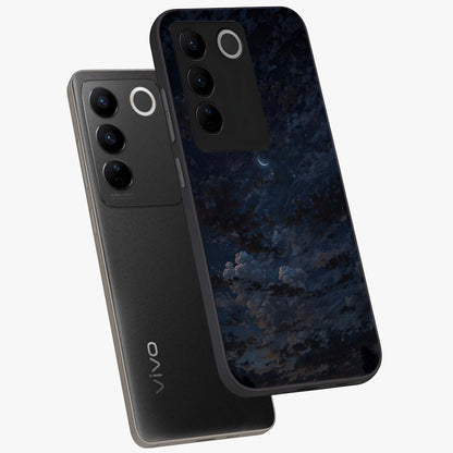 Lunar Veil Silence Glass Case displayed in angled mockup highlighting soft lunar design with peaceful celestial aesthetic.