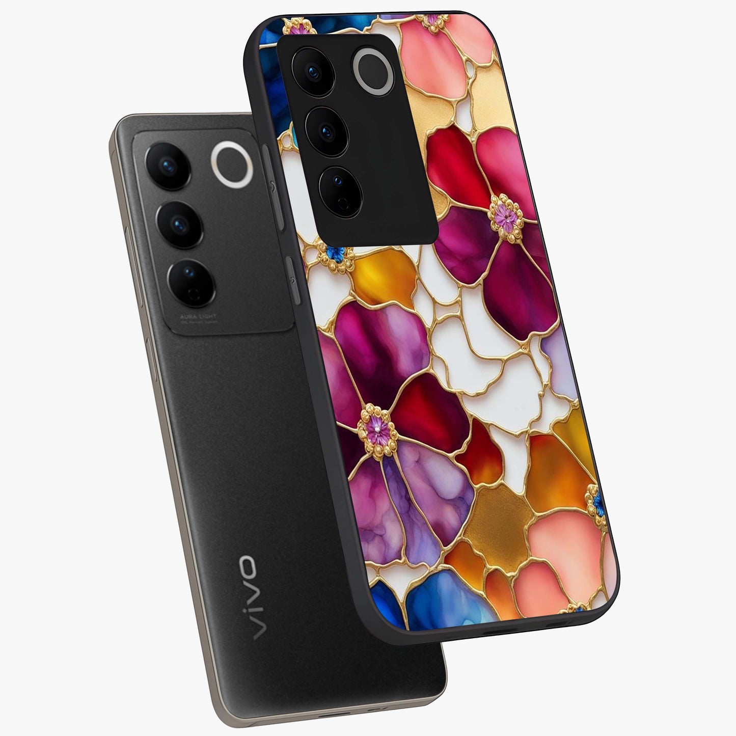 Marble Flower Pattern Glass Case displayed in angled mockup highlighting elegant marble floral design with modern aesthetic.