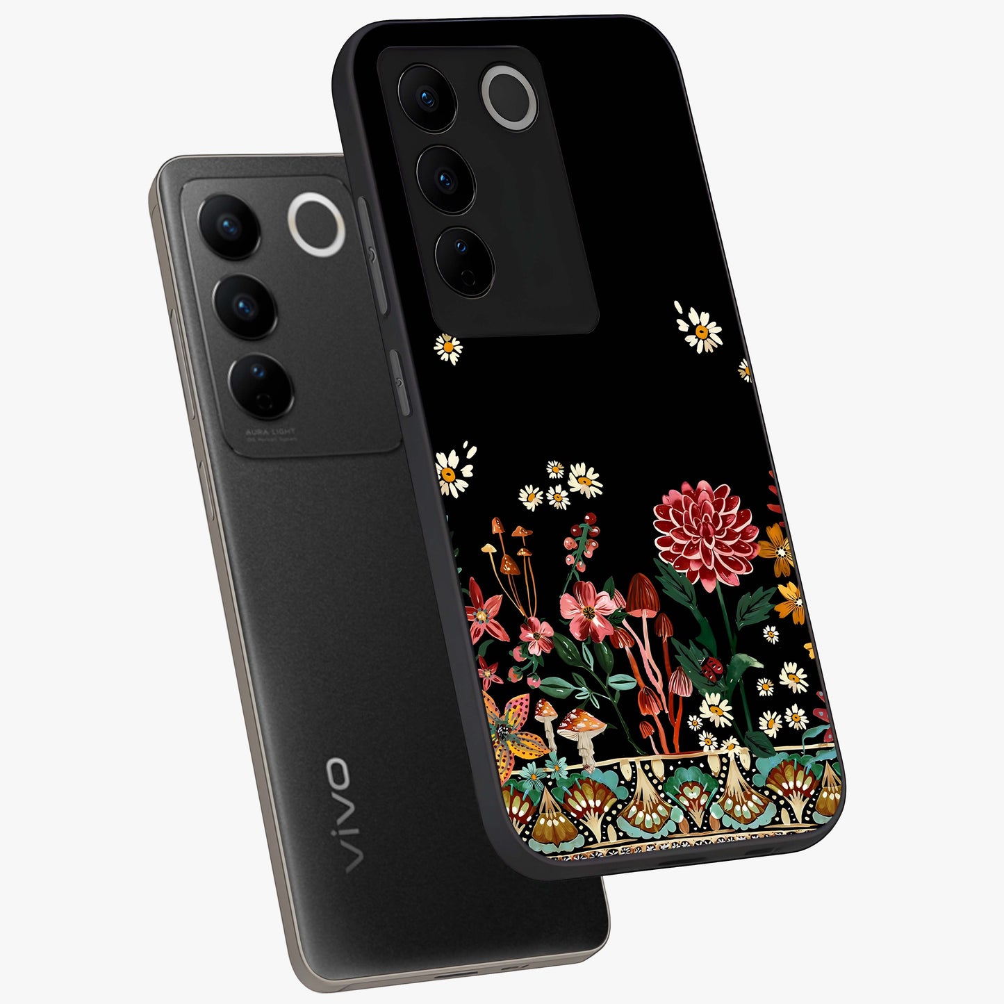 Midnight Bloom Pattern Glass Case displayed in angled mockup highlighting elegant flower design with midnight aesthetic style.