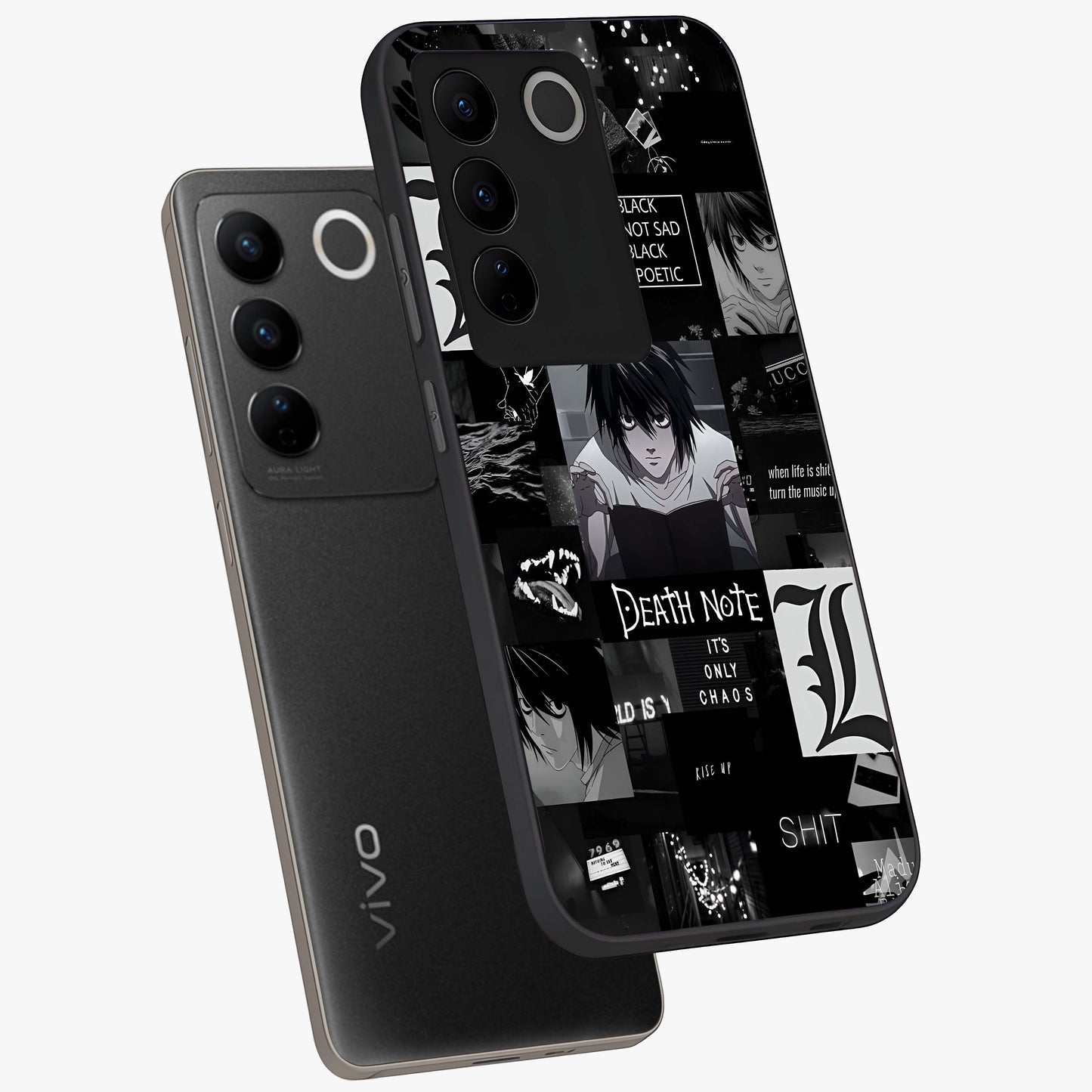 Midnight Chaos Mind Glass Case displayed in angled mockup highlighting chaotic artistic design with dramatic midnight aesthetic.