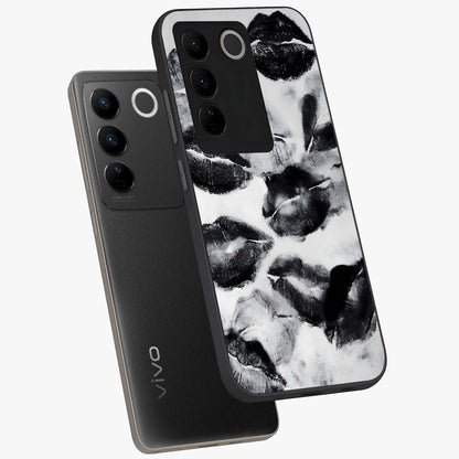 Midnight Kiss Marks Glass Case displayed in angled mockup highlighting playful romantic design with bold midnight aesthetic.
