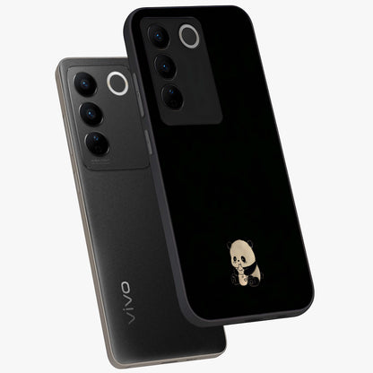 Midnight Panda Love Glass Case displayed in angled mockup highlighting adorable panda illustration with midnight aesthetic.