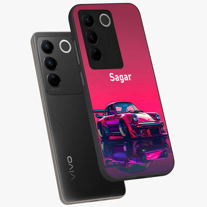 Neon Pink Porsche Glass Case displayed in angled mockup highlighting sleek neon pink car design with racing aesthetic.