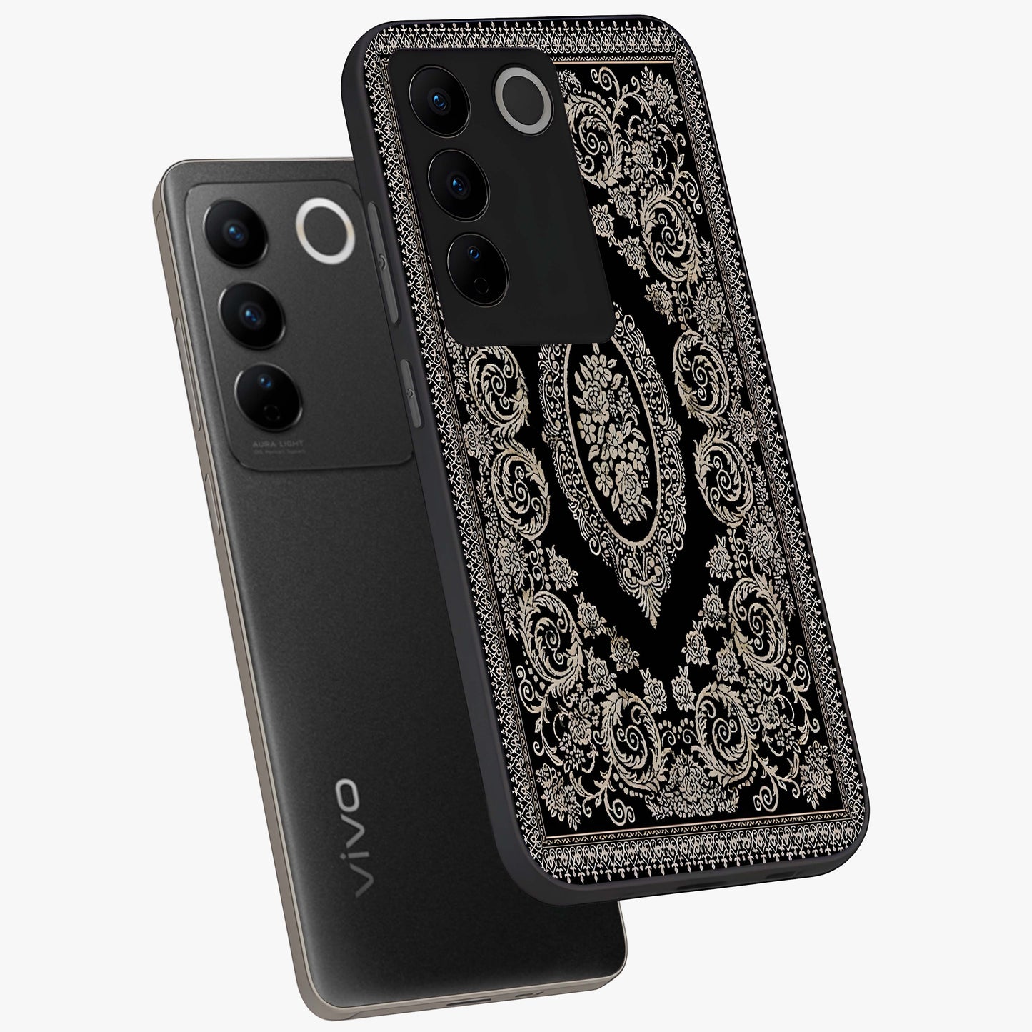 Noir Bloom Elegance Glass Case displayed in angled mockup highlighting refined flower design with stylish noir aesthetic.