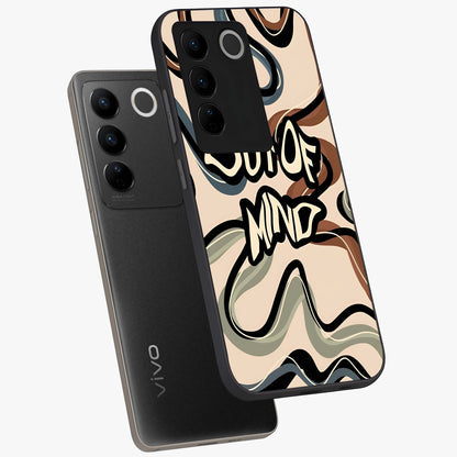 Out Of Mind Glass Case displayed in angled mockup highlighting bold statement design with modern artistic aesthetic.