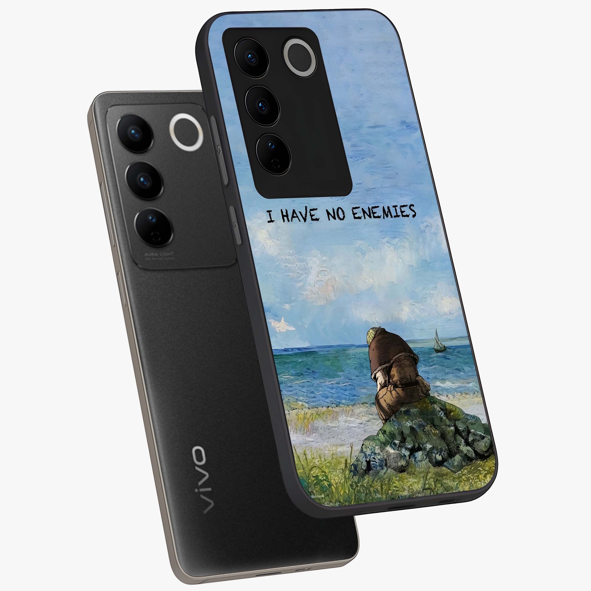 Peace Beyond War Glass Case displayed in angled mockup highlighting meaningful message design with artistic aesthetic style.