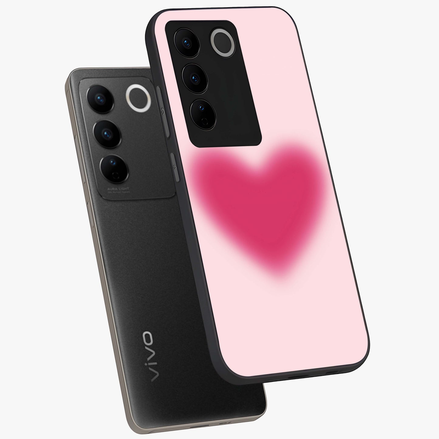 Pink Aura Heart Glass Case displayed in angled mockup highlighting vibrant pink heart design with dreamy aura aesthetic.