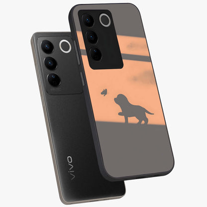 Puppy Shadow Art Glass Case displayed in angled mockup highlighting playful dog illustration with artistic shadow aesthetic.