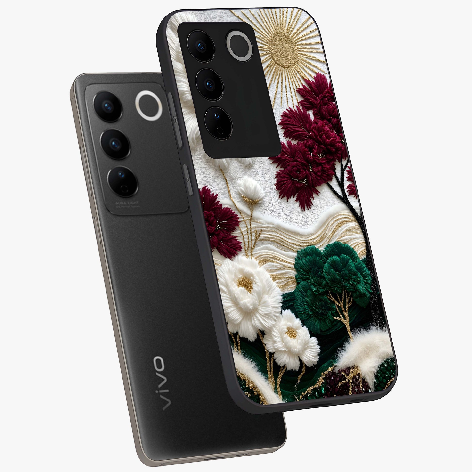 Radiant Bloom Elegance Glass Case displayed in angled mockup highlighting graceful floral design with radiant aesthetic style.