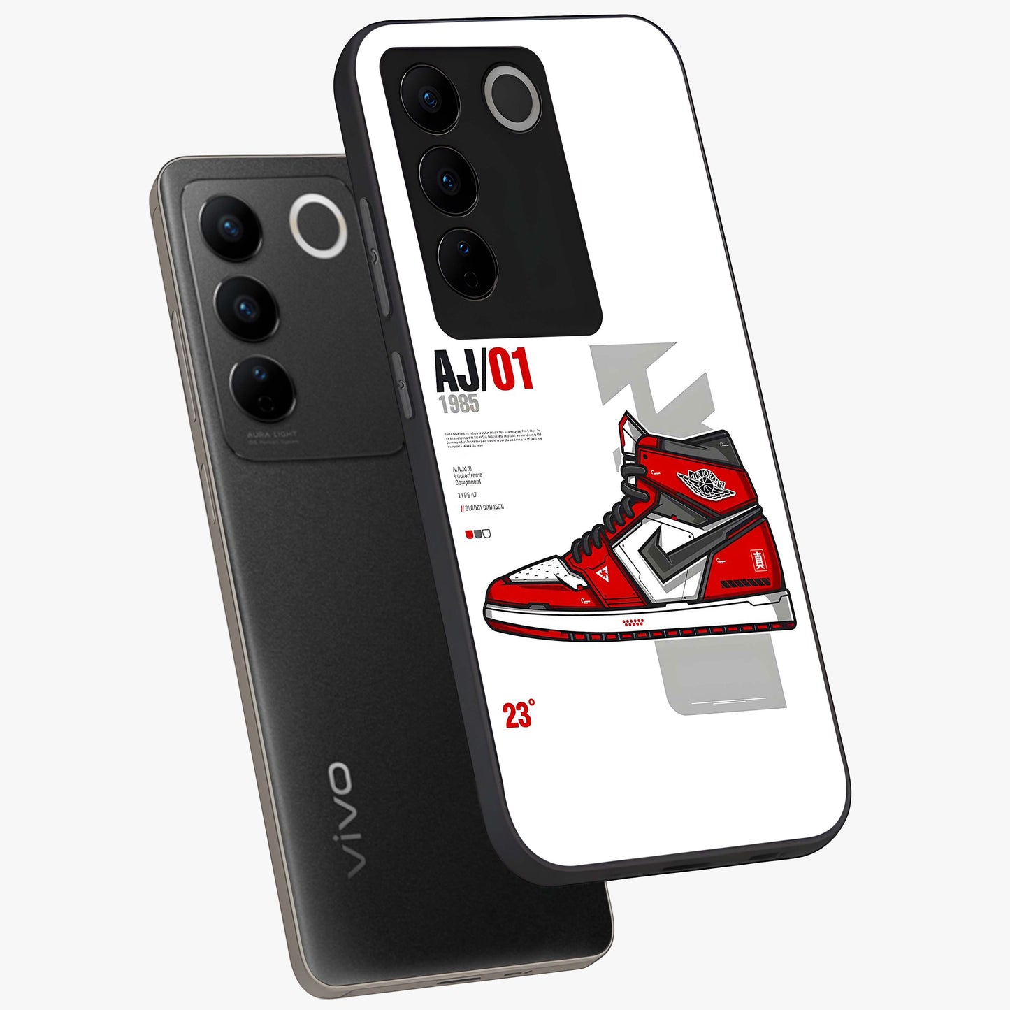 Retro Sneaker Blueprint Glass Case displayed in angled mockup highlighting detailed shoe design with sporty retro aesthetic.