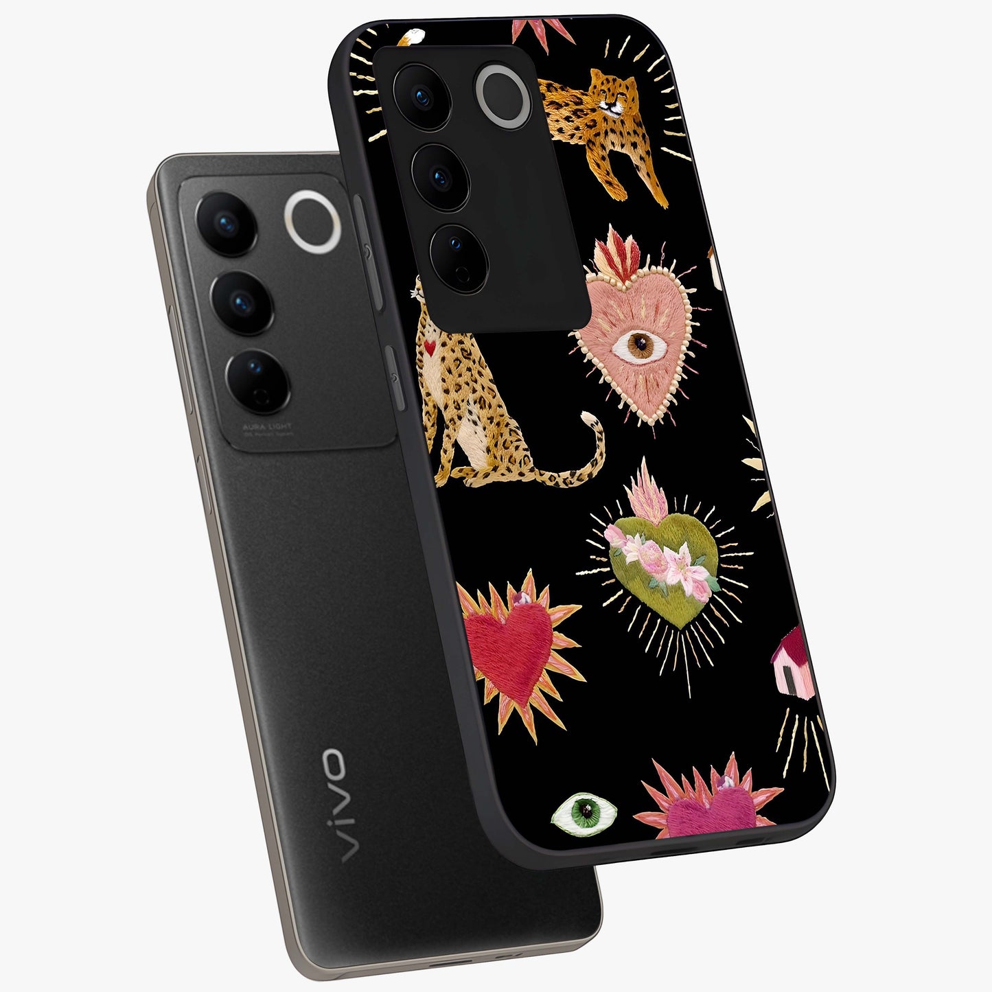 Sacred Jungle Heart Glass Case displayed in angled mockup highlighting lush tropical design with natural aesthetic style.