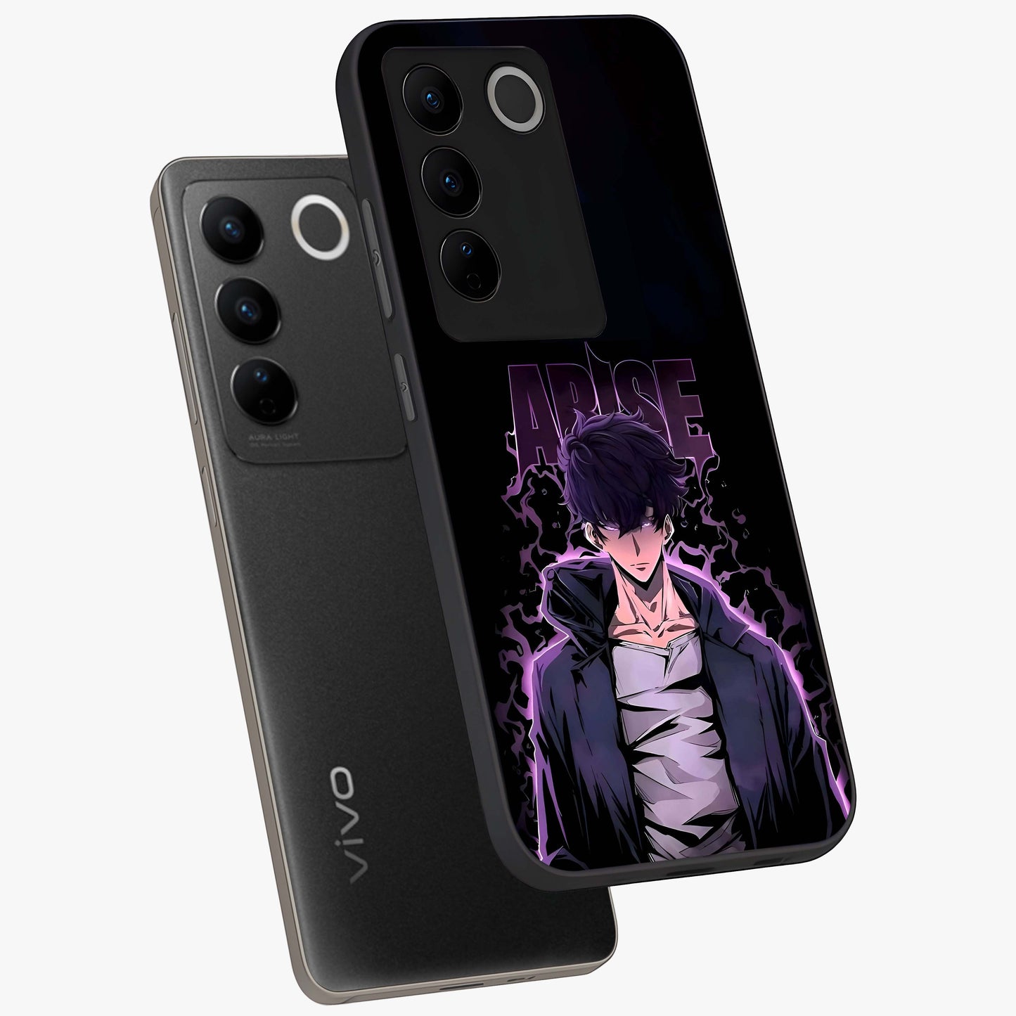 Shadow Monarch Awakening Glass Case displayed in angled mockup highlighting dramatic shadow warrior design with fantasy aesthetic.