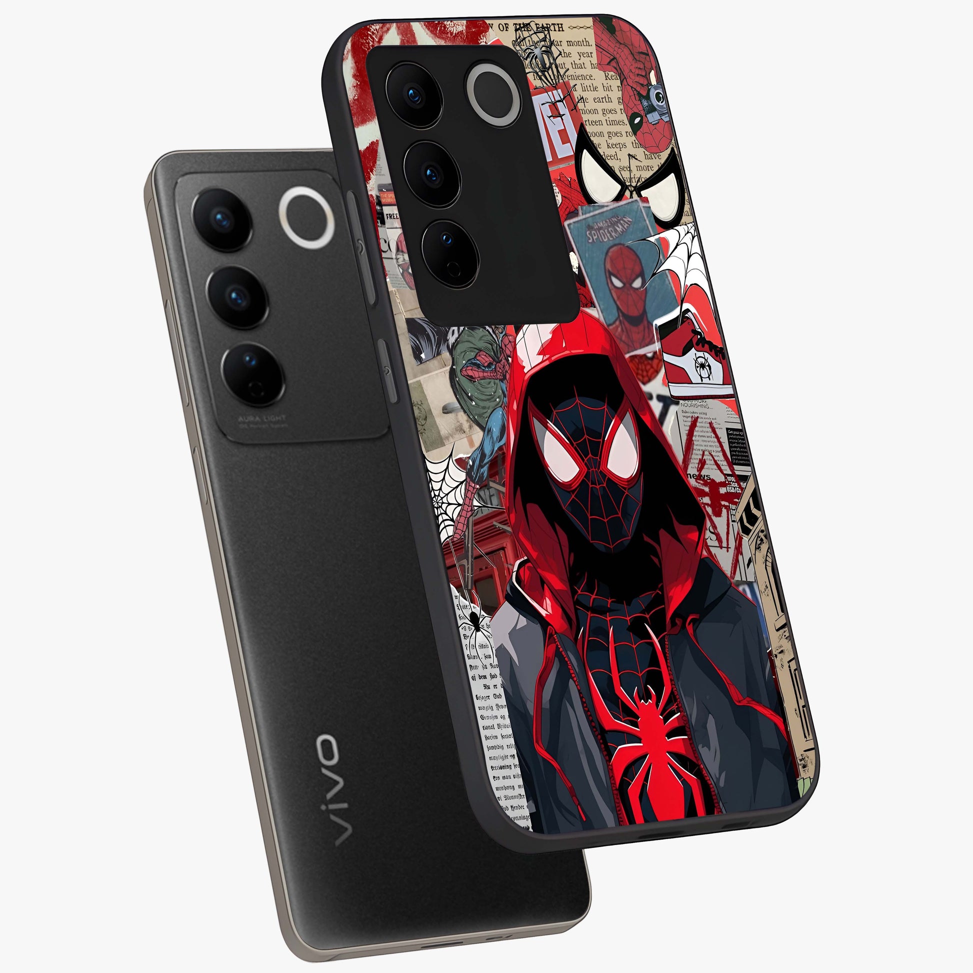 Spider Collage Street Glass Case displayed in angled mockup highlighting dynamic street style collage design with comic aesthetic.