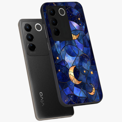 Starlit Sky Tapestry Glass Case displayed in angled mockup highlighting celestial night pattern with artistic aesthetic style.
