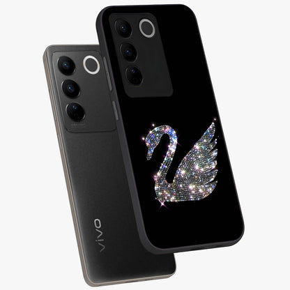 Starlit Swan Grace Glass Case displayed in angled mockup highlighting elegant swan illustration with dreamy celestial aesthetic.