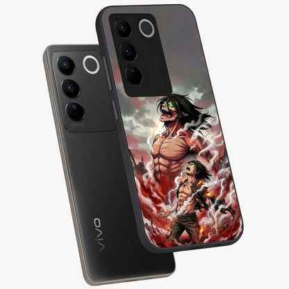 Titan Awakening Fury Glass Case displayed in angled mockup highlighting dramatic giant warrior design with bold anime aesthetic.