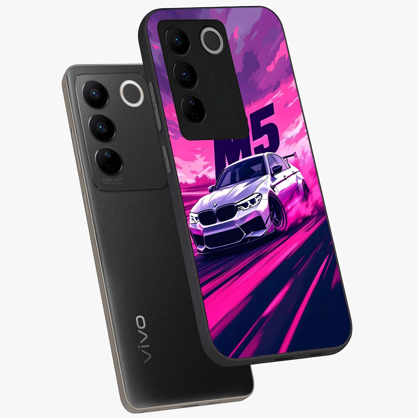 Velocity Drift Pulse Glass Case displayed in angled mockup highlighting dynamic drift design with sporty automotive aesthetic.