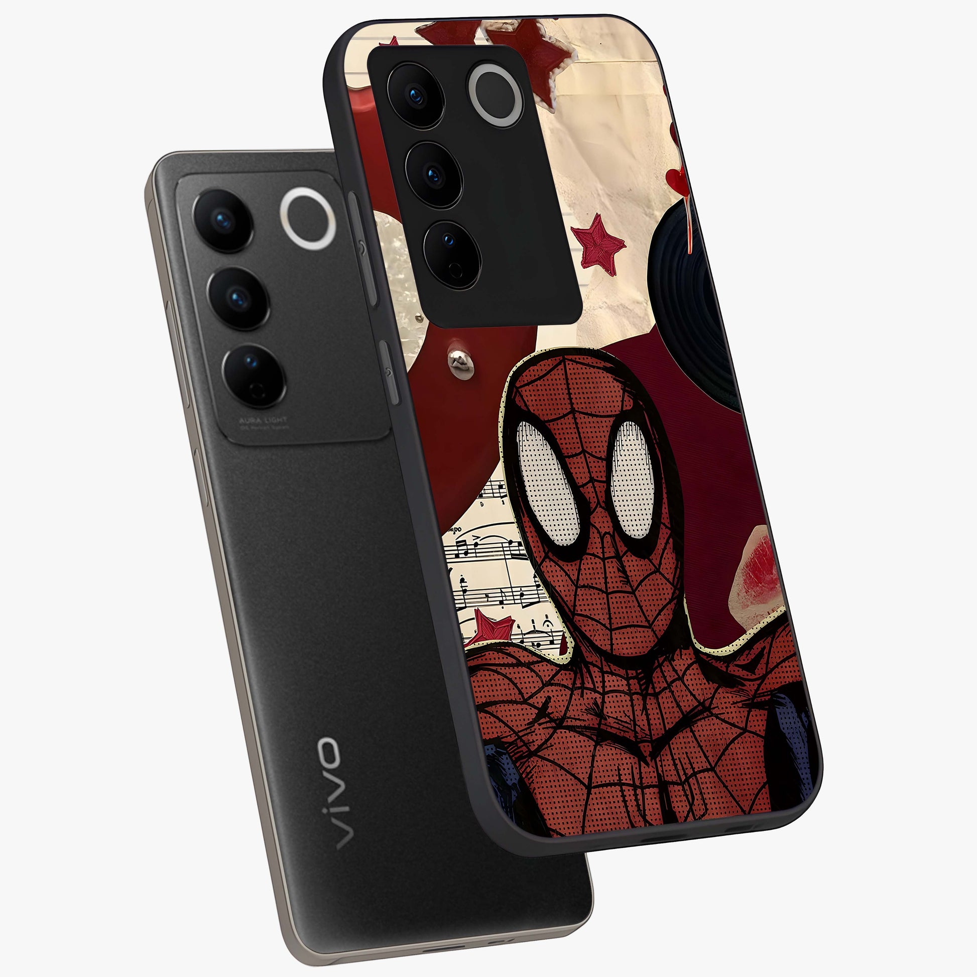 Web Warrior Vibes Glass Case displayed in angled mockup highlighting dynamic web design with comic style aesthetic.