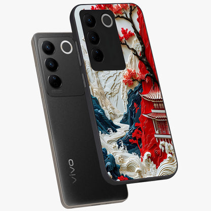 Whispers Of Sakura Waves Glass Case displayed in angled mockup highlighting flowing sakura design with soft floral aesthetic.