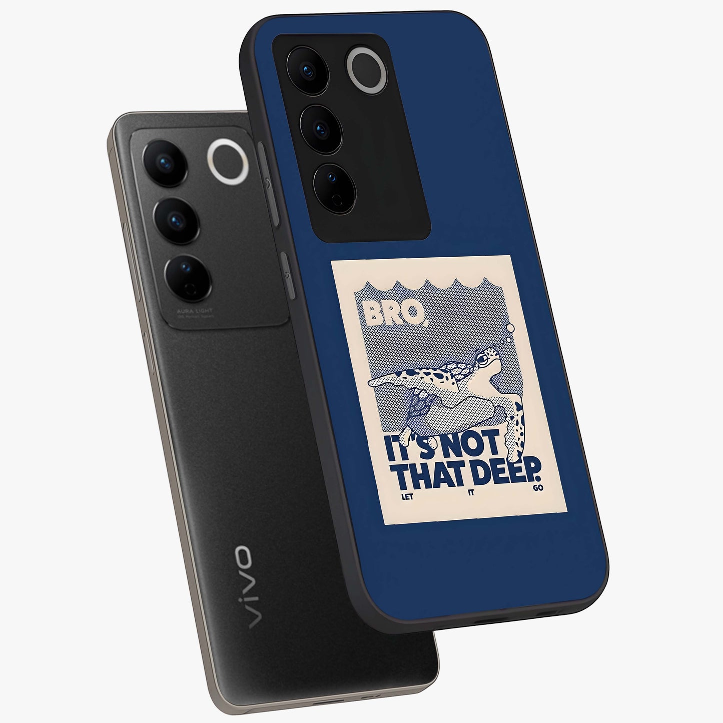 Worry Less Swim Glass Case displayed in angled mockup highlighting fun typography design with relaxed aesthetic style.