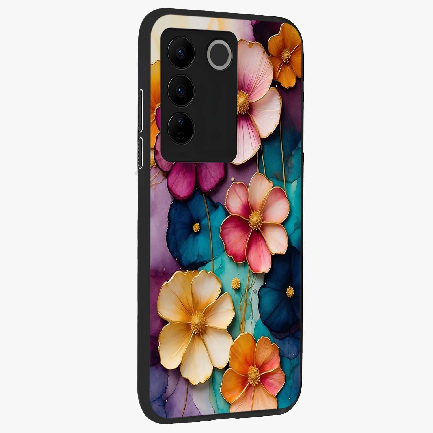 Artlyn Grace Flower Pattern Glass Case upright view showcasing graceful floral artwork with aesthetic botanical style.