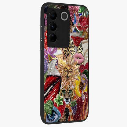 Beaded Fashion Jungle Glass Case upright view showcasing tropical jungle aesthetic with decorative bead elements.