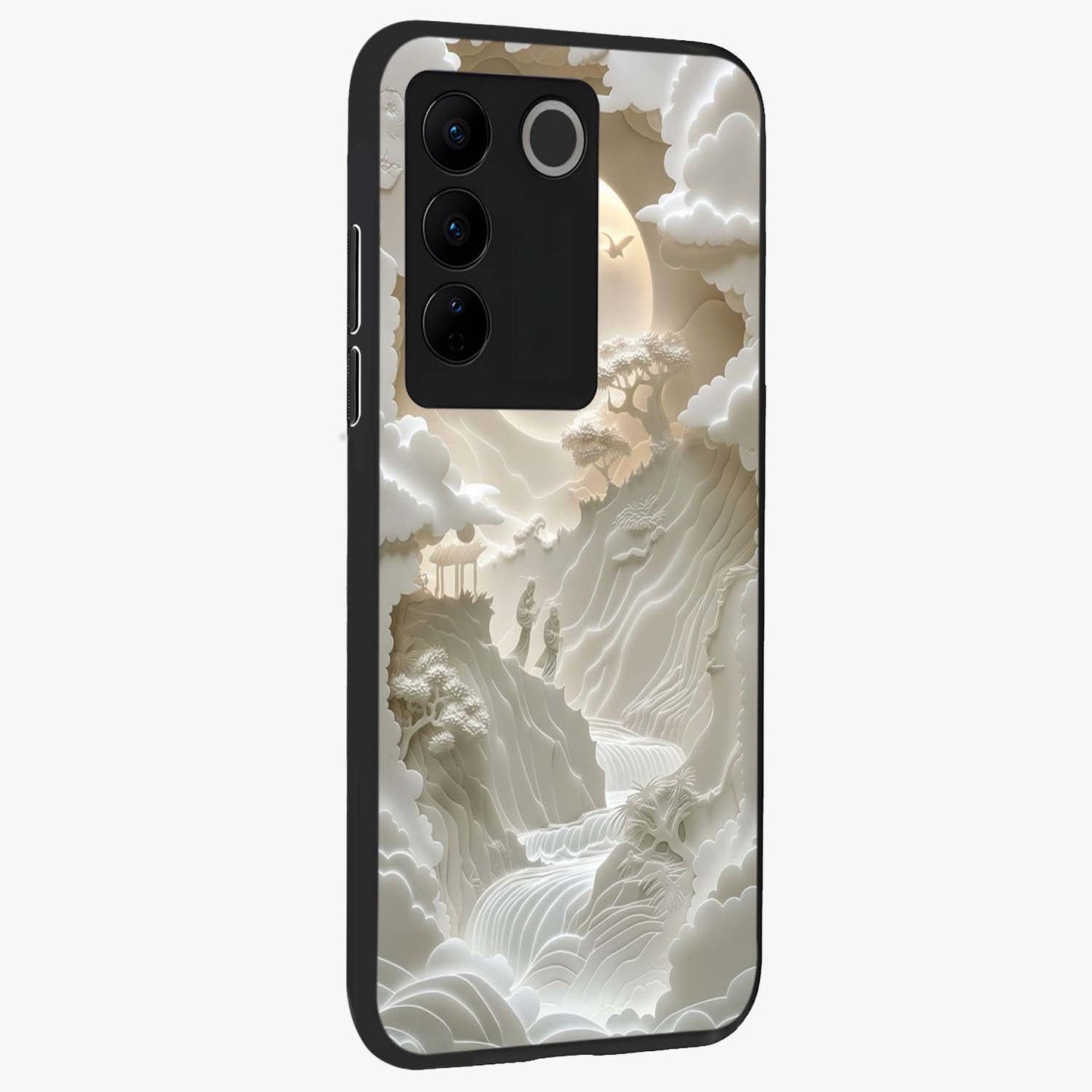 Celestial Origami Glass Case upright view showcasing creative origami artwork with modern celestial style.