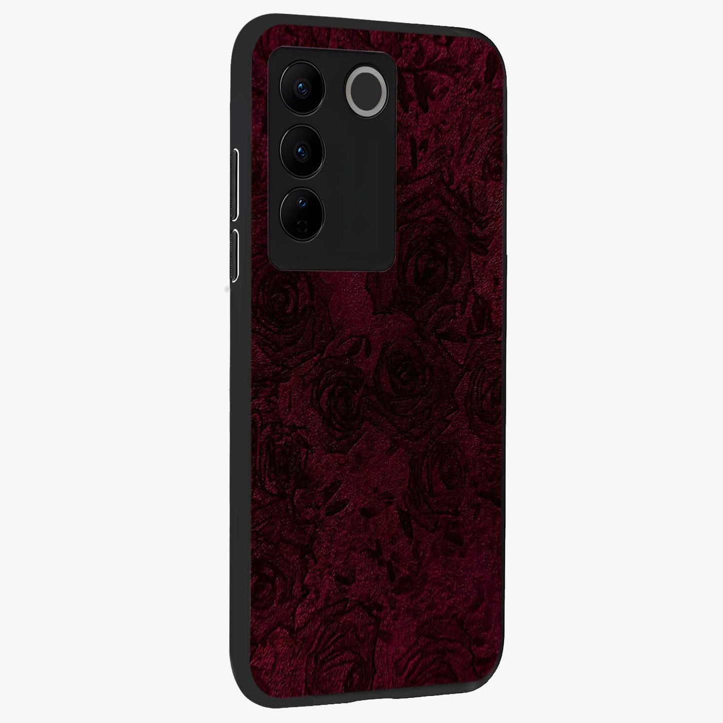 Crimson Fade Flow Glass Case upright view showcasing dynamic crimson flow artwork with stylish abstract theme.