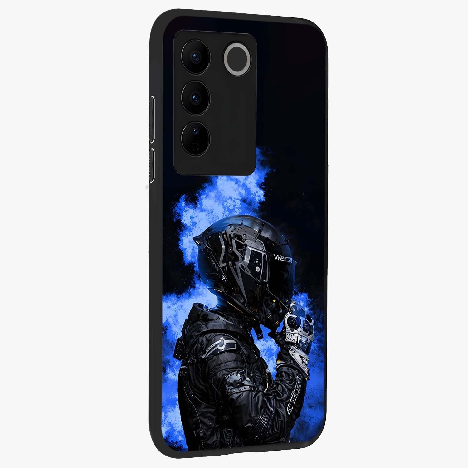 Cyber Sentinel Protocol Glass Case upright view showcasing advanced cyber sentinel artwork with futuristic tech theme.