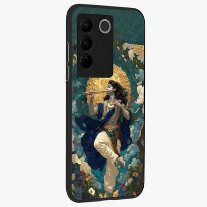 Divine Krishna Art Glass Case upright view showcasing divine Krishna artwork with sacred artistic theme.
