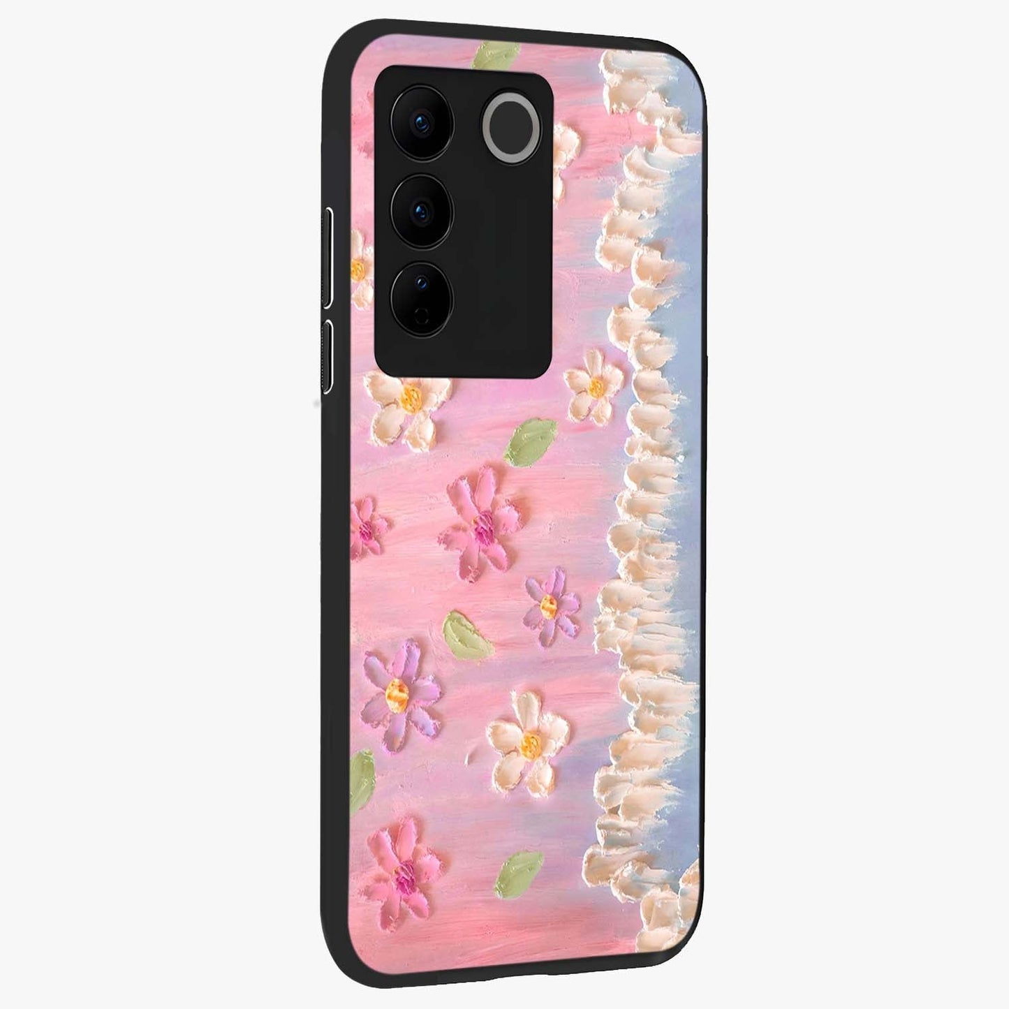 Dreamy Painted Garden Glass Case upright view showcasing vibrant floral garden artwork with artistic nature theme.