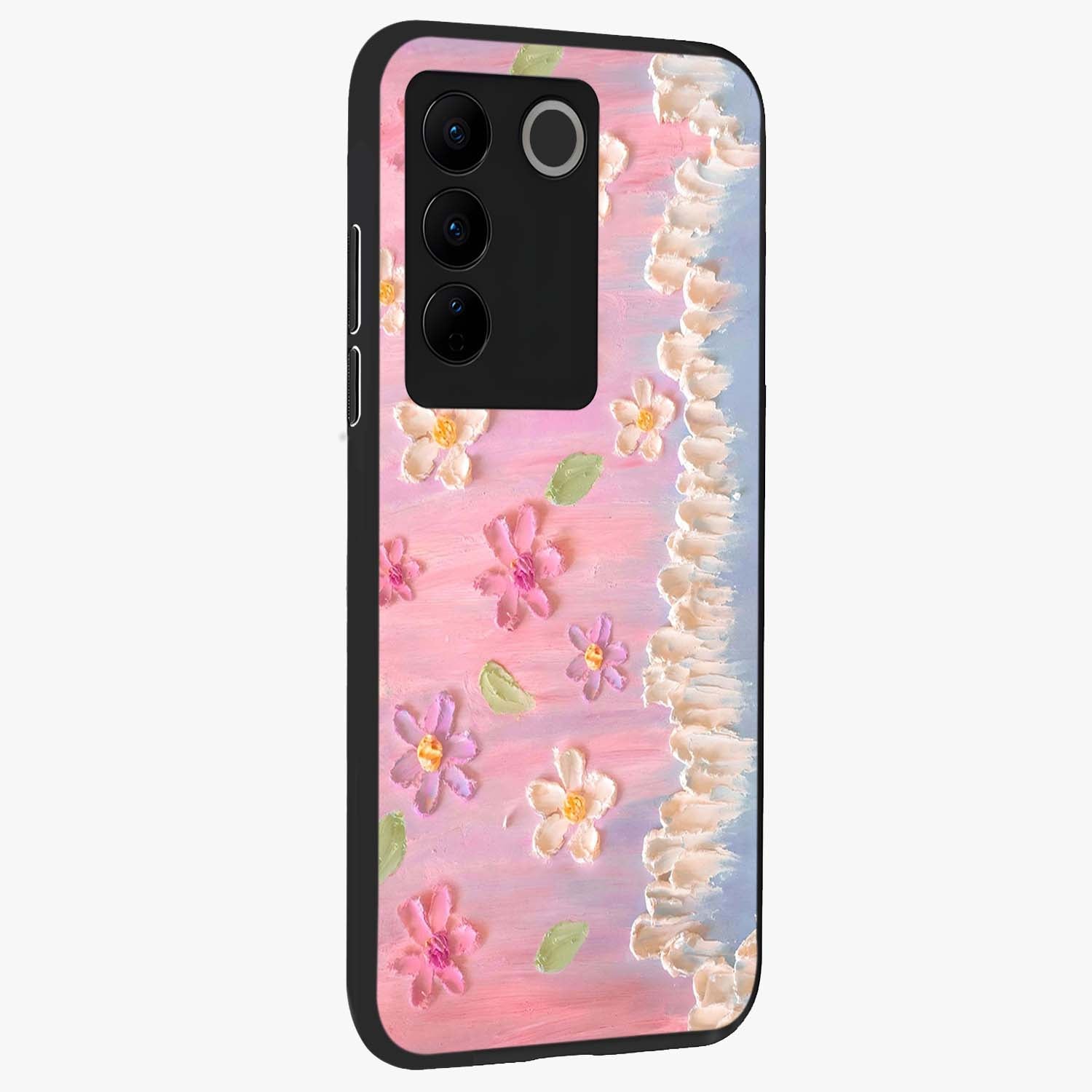 Dreamy Painted Garden Glass Case upright view showcasing vibrant floral garden artwork with artistic nature theme.