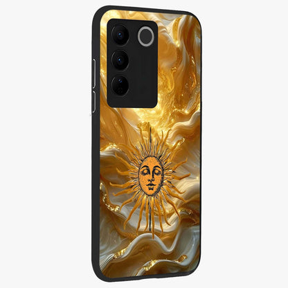 Eternal Golden Glow Glass Case upright view showcasing luminous golden artwork with luxurious visual theme.