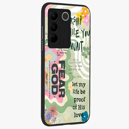 Faith Over Fear Glass Case upright view showcasing bold typography artwork with uplifting motivational theme.