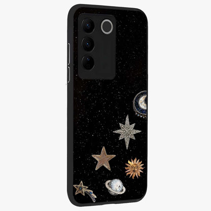 Galactic Charm Glow Glass Case upright view showcasing glowing cosmic charm artwork with magical celestial style.
