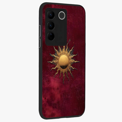 Golden Sun Minimalism Glass Case upright view showcasing simple golden sun artwork with elegant minimalist style.