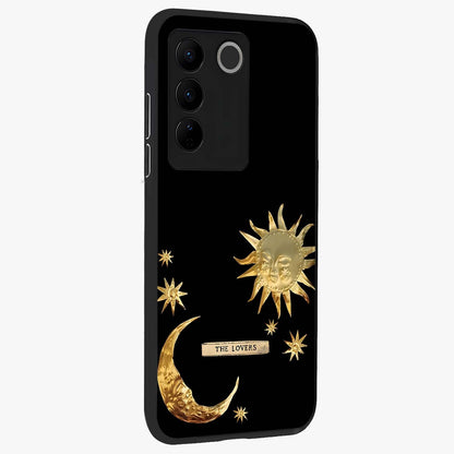 Gold Sun Blush Glass Case upright view showcasing glowing sun artwork with elegant celestial theme.